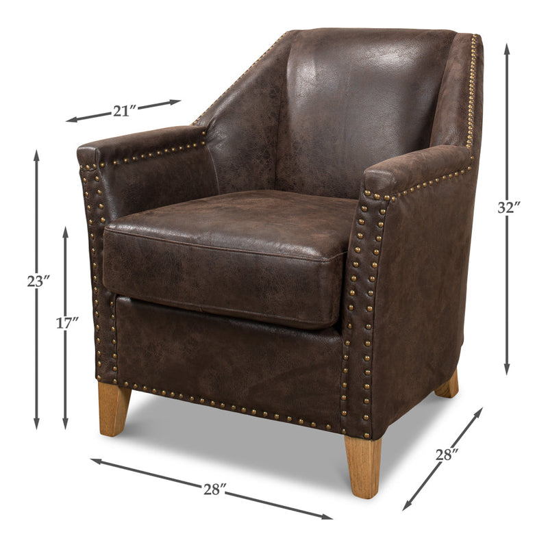 Granville Leather Club Chair-Club Chairs-Sarreid-LOOMLAN