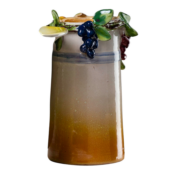 Grapes on Rim White Ceramic Outdoor Vase