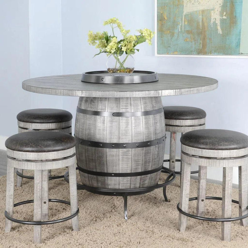 Gray Counter Height Barrell Pub Table Lazy Susan