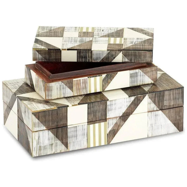 Gray Natural Modernist Bone & Horn Boxes 2PC - LOOMLAN - Currey & Co - Boxes & Bowls