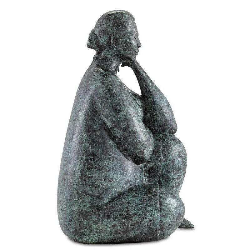 Green Black Lady Meditating Bronze