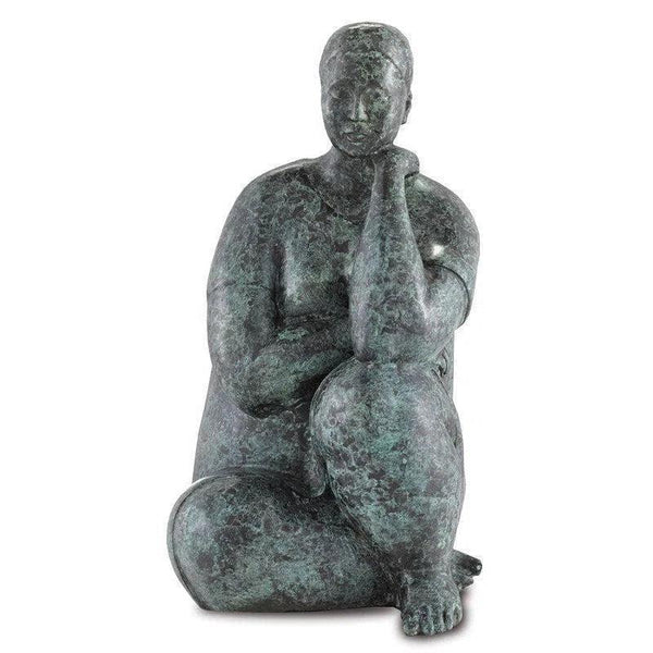 Green Black Lady Meditating Bronze - LOOMLAN - Currey & Co - Statues & Sculptures