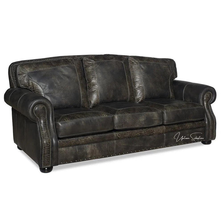 Grey Croc Western Couch Grey Alligator Embossed Leather - LOOMLAN - Uptown Sebastian - Sofas & Loveseats