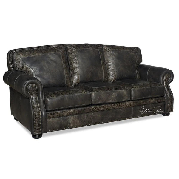 Western Style Leather Couch With Grey Alligator Embossed Leather Sofas & Loveseats LOOMLAN By Uptown Sebastian