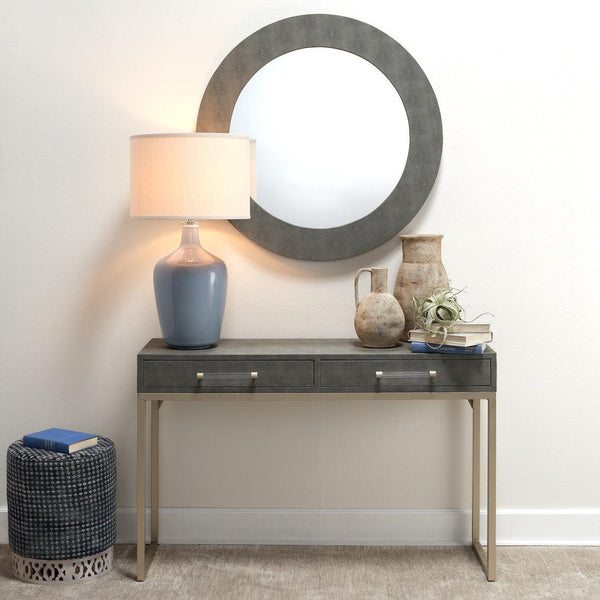 Grey Faux Shagreen Chester Round Wall Mirror Wall Mirrors LOOMLAN By Jamie Young
