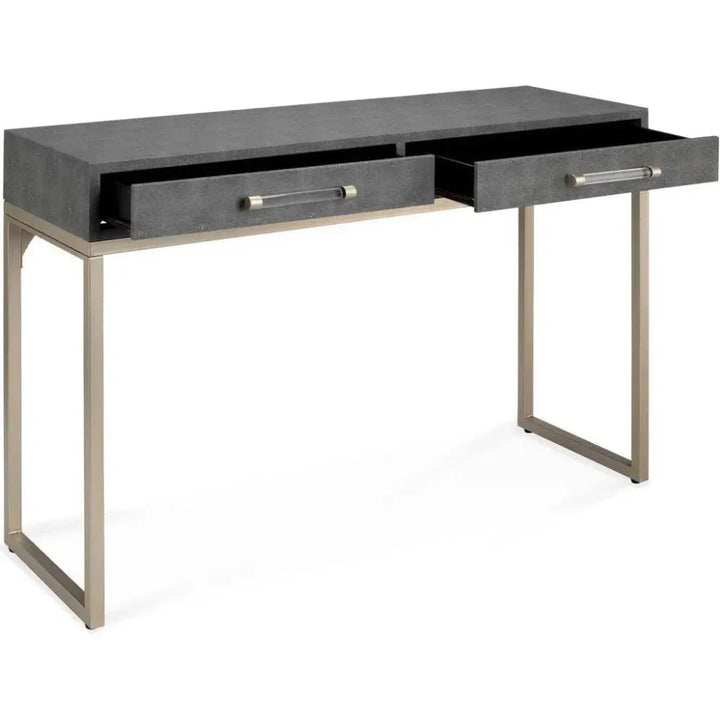 Grey FauxLeather Iron Kain Console - LOOMLAN - Jamie Young - Console Tables