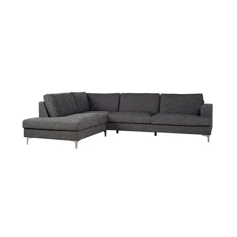 Grey L-Shaped Feather Filled Cushions Left Sectional Sofa Charcoal Linen Sectionals LOOMLAN By LHIMPORTS