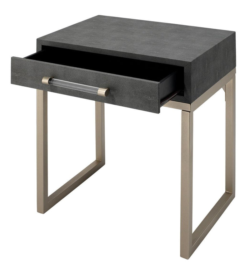 Grey Leather Mid Century Modern Side Table With Drawer Side Tables LOOMLAN By Jamie Young