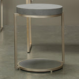 Grey Leather Round Mid Century Modern Side Table With Shelf Side Tables LOOMLAN By Jamie Young
