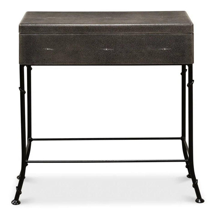 Grey Leather Shagreen Box On Stand Console Table - LOOMLAN - Sarreid - Console Tables