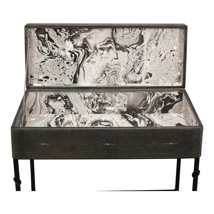 Grey Leather Shagreen Box On Stand Console Table - LOOMLAN - Sarreid - Console Tables