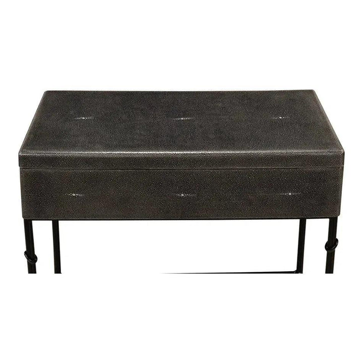 Grey Leather Shagreen Box On Stand Console Table - LOOMLAN - Sarreid - Console Tables