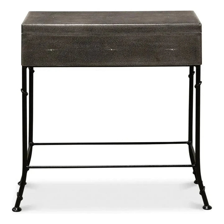 Grey Leather Shagreen Box On Stand Console Table - LOOMLAN - Sarreid - Console Tables