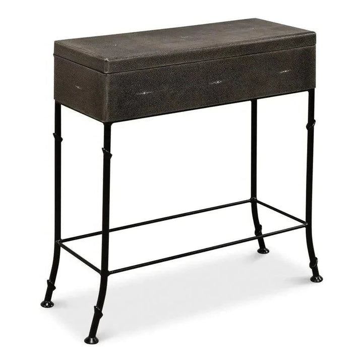 Grey Leather Shagreen Box On Stand Console Table - LOOMLAN - Sarreid - Console Tables