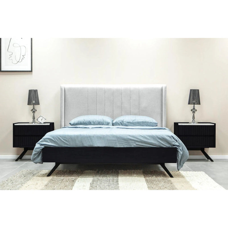 Grey Linen Headboard Platform Queen Size Bed Phoenix Collection Beds LOOMLAN By LHIMPORTS