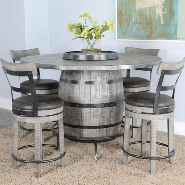 Grey Round 54" Counter Barrel Table Set With Barstools 5 PC Set Dining Table Sets LOOMLAN By Sunny D