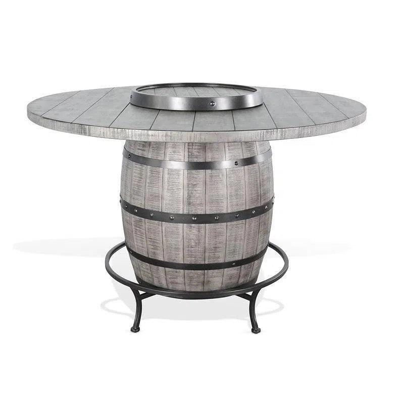 Grey Round Counter Barrel Table Set Barstools 5 PC Set