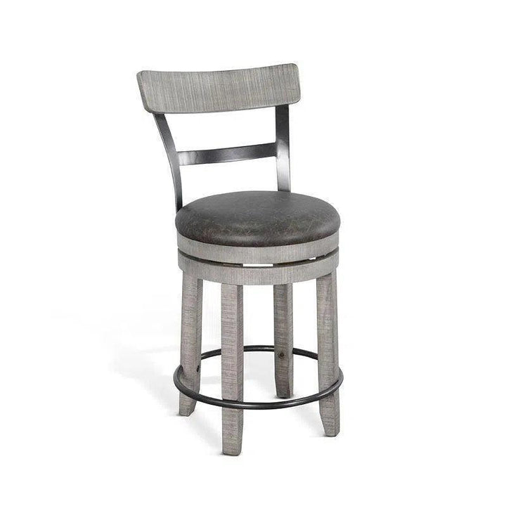 Grey Round Counter Barrel Table Set Barstools 5 PC Set-Dining Table Sets-Sunny D-LOOMLAN