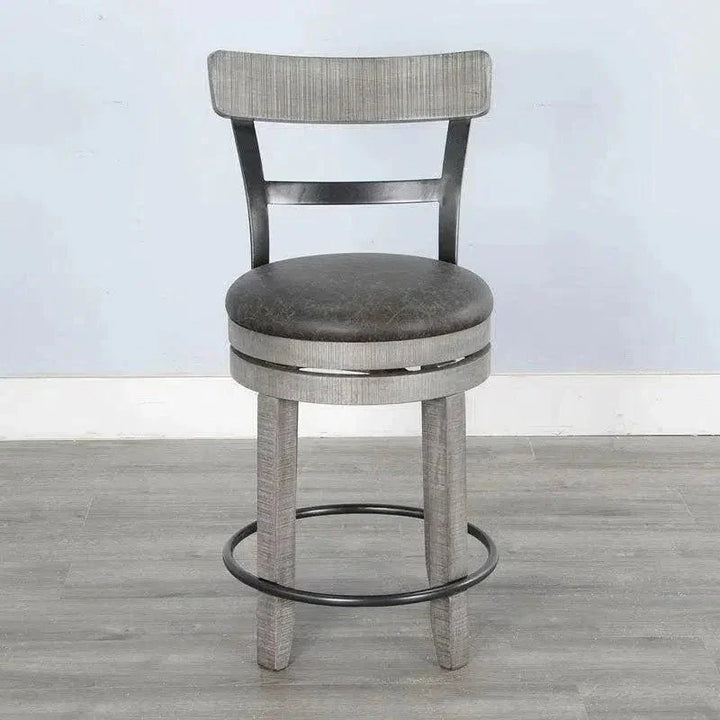 Grey Round Counter Barrel Table Set Barstools 5 PC Set-Dining Table Sets-Sunny D-LOOMLAN