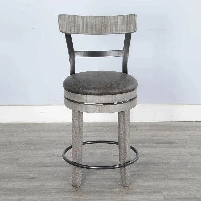 Grey Round Counter Barrel Table Set Barstools 5 PC Set