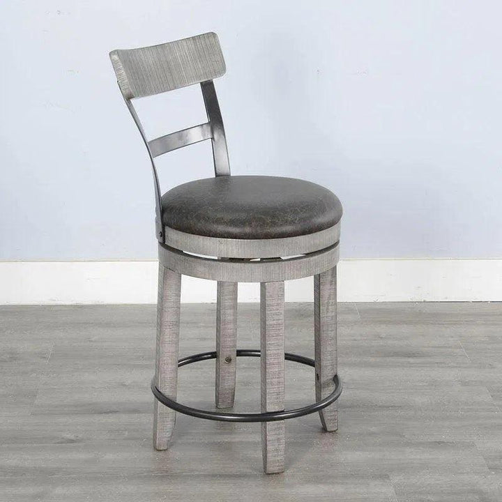 Grey Round Counter Barrel Table Set Barstools 5 PC Set-Dining Table Sets-Sunny D-LOOMLAN