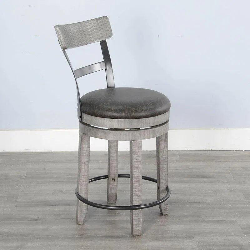 Grey Round Counter Barrel Table Set Barstools 5 PC Set