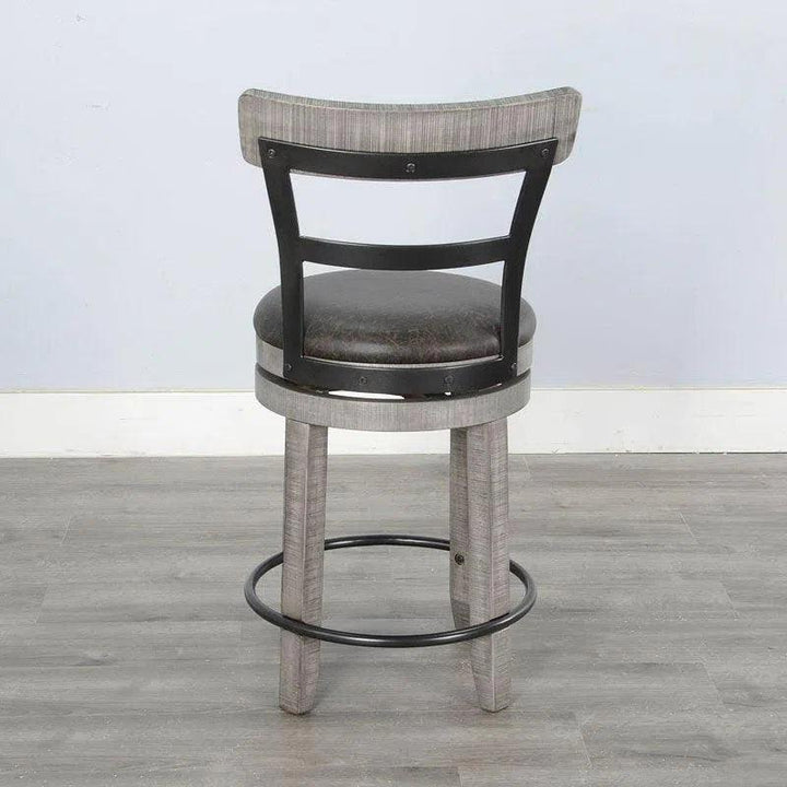 Grey Round Counter Barrel Table Set Barstools 5 PC Set-Dining Table Sets-Sunny D-LOOMLAN