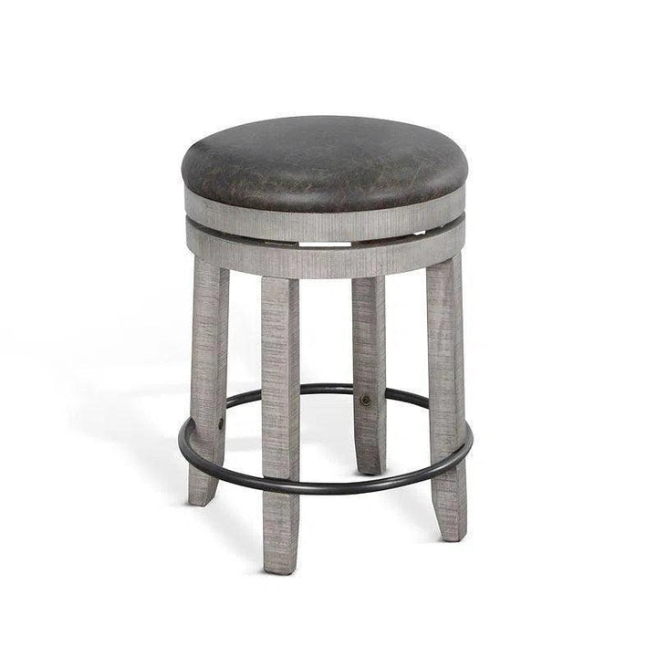 Grey Round Counter Barrel Table Set Stoolsout Backs-Dining Table Sets-Sunny D-LOOMLAN