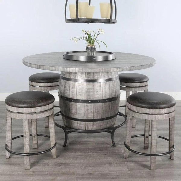 Grey Round Counter Barrel Table Set Stoolsout Backs-Dining Table Sets-Sunny D-LOOMLAN