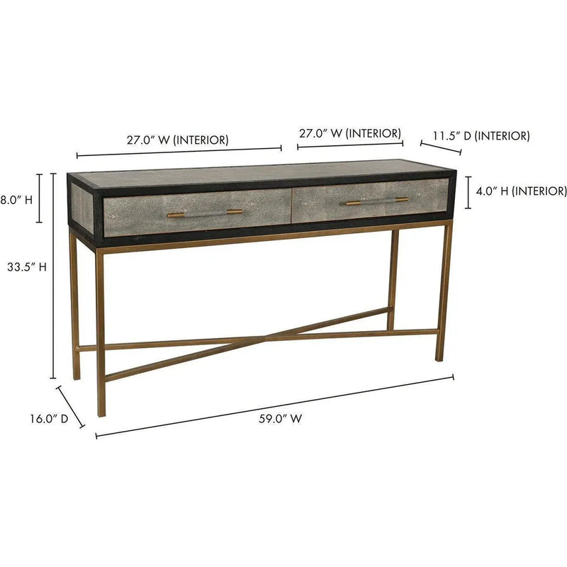 Grey Shagreen Console Table With Drawers