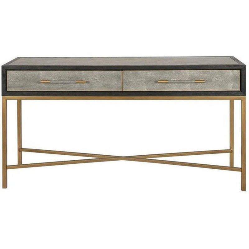 Grey Shagreen Gold Accents Retro Console Table With Drawers Console Tables LOOMLAN By Moe's Home