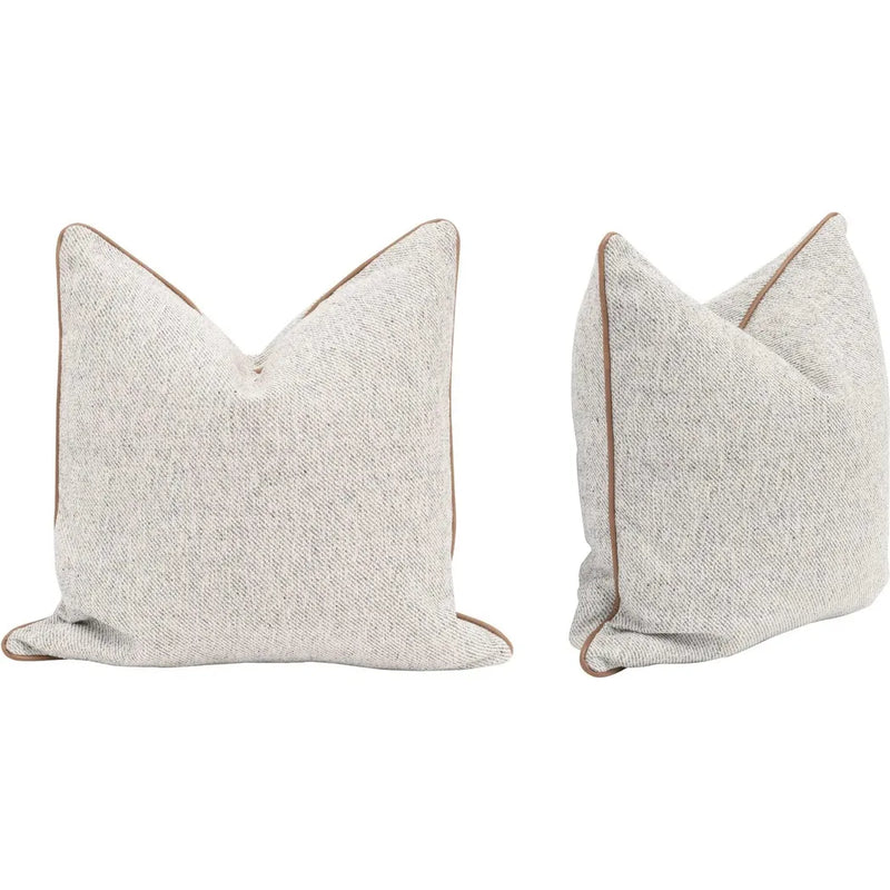 Grey Throw Pillow Leather Piping Set of Two-Throw Pillows-Essentials For Living-LOOMLAN