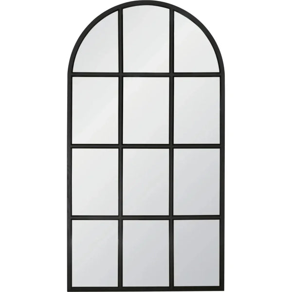Grid Wooden Vertical Arched Floor Mirror-Floor Mirrors-Essentials For Living-LOOMLAN