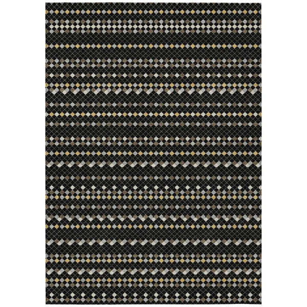 Gridora Black Washable Indoor - Outdoor Rug - LOOMLAN - LOOMLAN Rugs - Outdoor Rugs