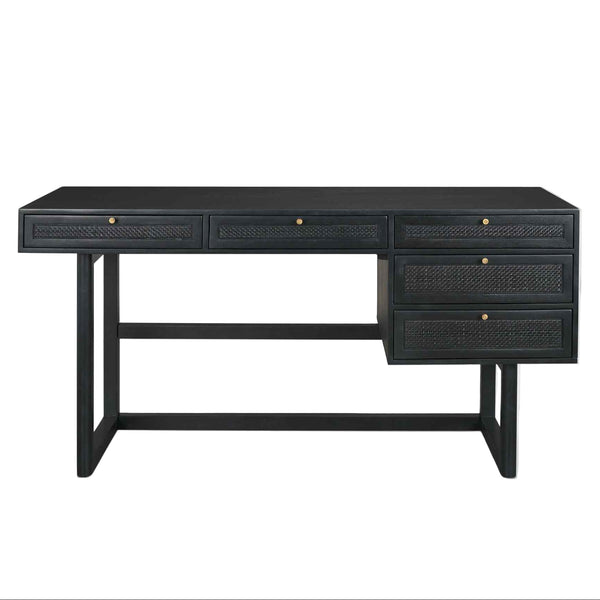 Grier Five Drawers Wooden Black Office Desk