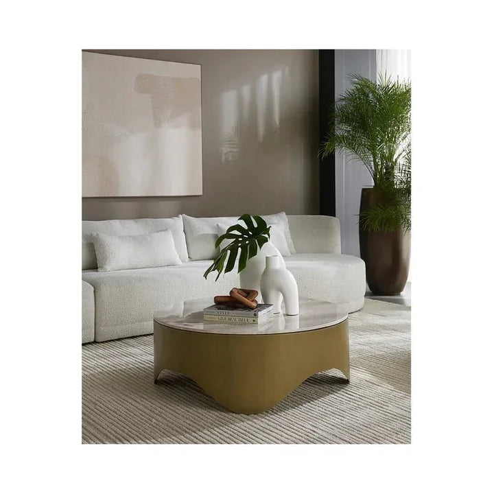 Guinevere White Marble Round Coffee Table - LOOMLAN - SUNPAN - Coffee Tables
