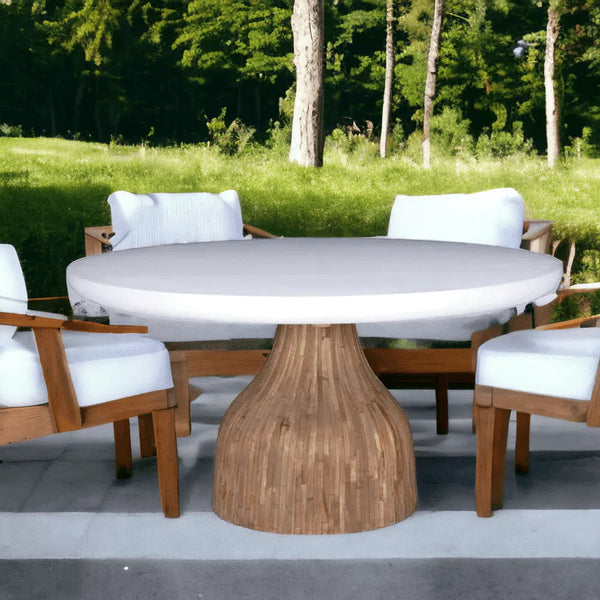 Halo Pedestal Base Indoor - Outdoor 60'' Round Dining Table White Outdoor Dining Tables LOOMLAN By Artesia