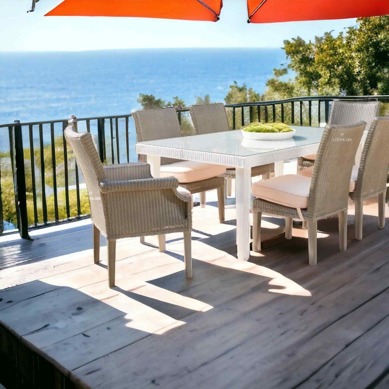 Hamptons Outdoor Furniture Wicker Dining Armchair Outdoor Dining Chairs LOOMLAN By Lloyd Flanders