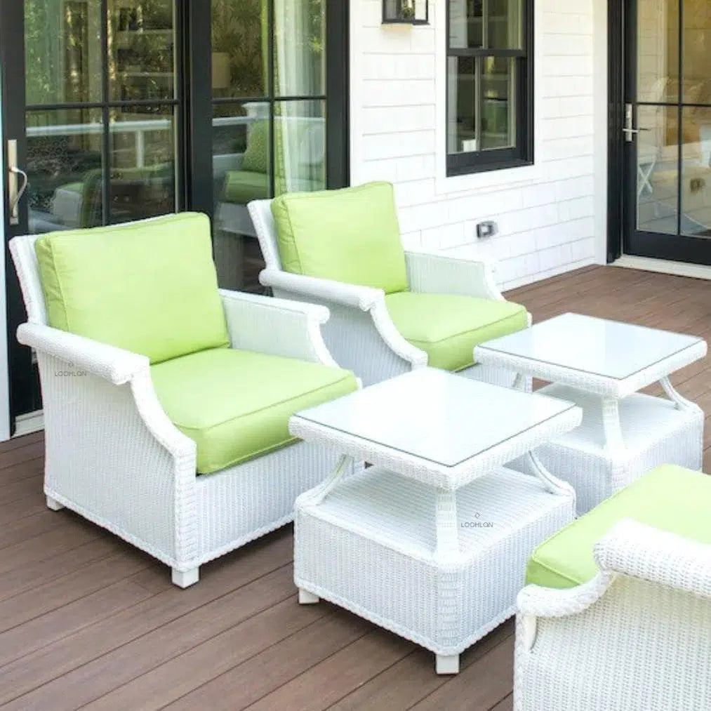 Hamptons Outdoor Wicker 4 Lounge Chair Set With Tables