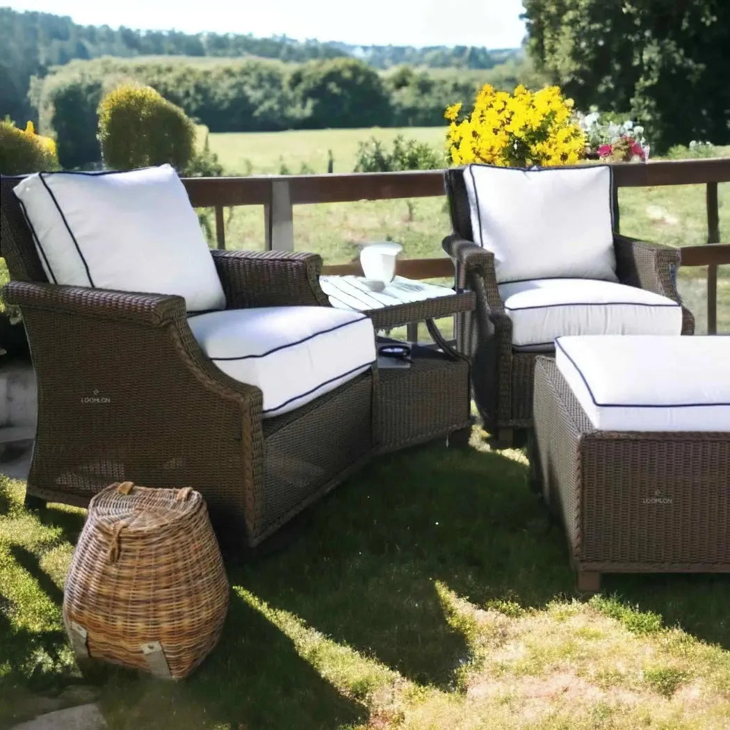 Hamptons Outdoor Wicker 6 PC Sofa Set Chairs & Tables