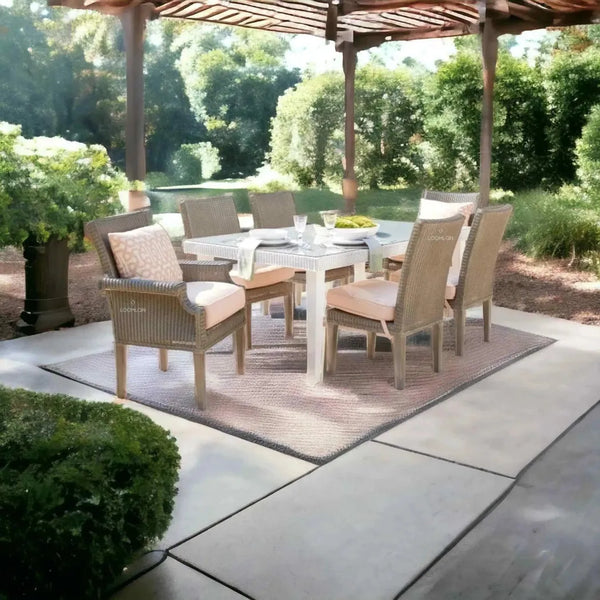 Hamptons Outdoor Wicker Dining Table Set for 6-Outdoor Dining Sets-Lloyd Flanders-LOOMLAN