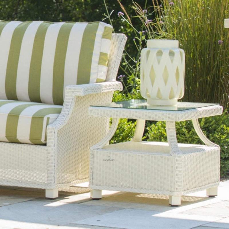 Hamptons Outdoor Wicker L-Shaped Sectional With Side Table Outdoor Lounge Sets LOOMLAN By Lloyd Flanders