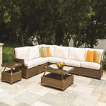 Hamptons Outdoor Wicker L-Shaped Sectional With Tables