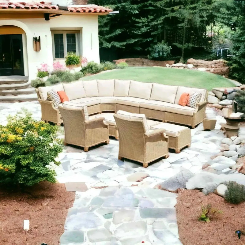 Hamptons Outdoor Wicker L-Shaped Sectional With Tables-Outdoor Lounge Sets-Lloyd Flanders-LOOMLAN