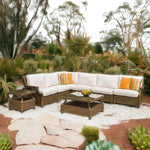 Hamptons Outdoor Wicker L-Shaped Sectional With Tables