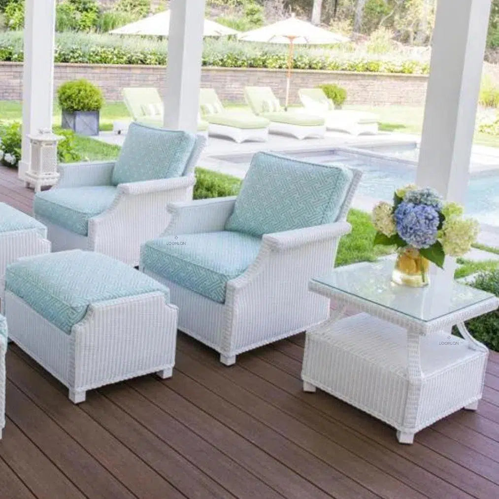 Hamptons Outdoor Wicker Sofa & Lounge Chair Set Tables