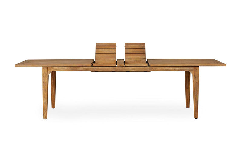 Hamptons Teak Extendable Dining Table Set with Wicker Dining Chairs Outdoor Dining Sets LOOMLAN By Lloyd Flanders