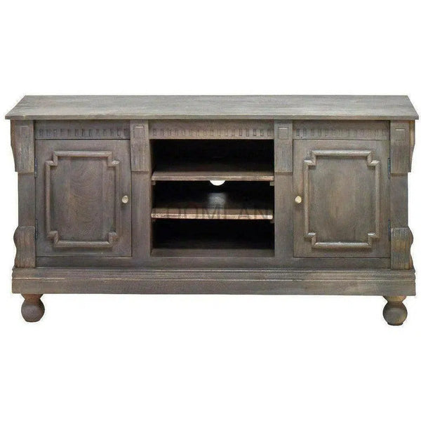 Hand Carved TV Stand Cabinet Dark Brown