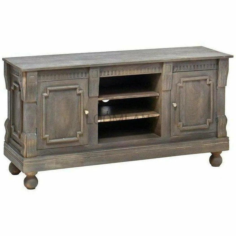 Hand Carved TV Stand Cabinet Dark Brown