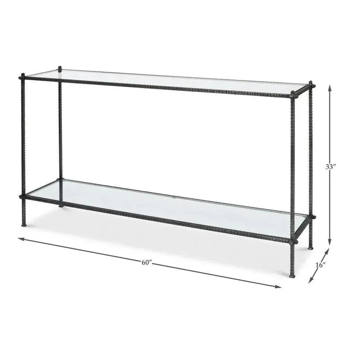 Hand Chased Iron Console Table Glass Shelf - LOOMLAN - Sarreid - Console Tables